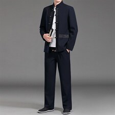 MJ7806秋季男士两件套长袖休闲套装中老年爸爸复古唐装风P180，男装民族服装，电商B360
