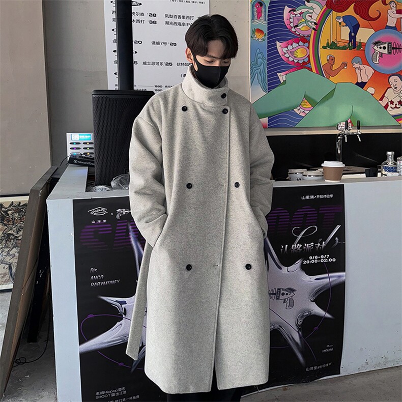大货高品质秋冬新款ins潮流风衣男过膝毛呢大衣长款呢料外套FY132，男装毛呢大衣，星座903-1