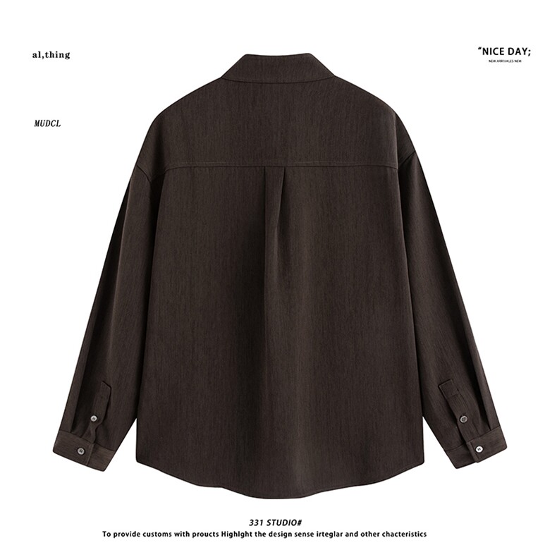 平铺~抖音直播复古木纹肌理小立领老钱风长袖衬衫YJ6011/P78,男装衬衫,电商B331