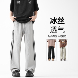 2024夏季新款潮流冰丝条纹宽松休闲裤B315-K24147-特p35控68图片