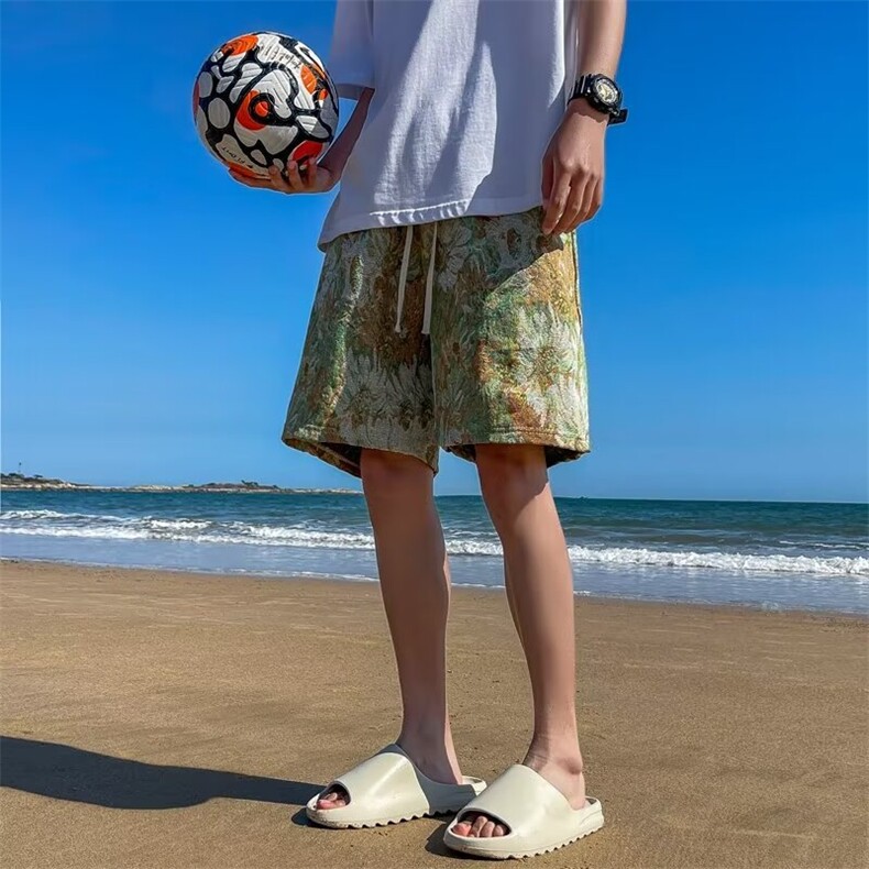 扎染工装短裤男女士夏季2024潮牌宽松直筒中裤休闲五分裤子-D3208,男装牛仔裤,星座601-2
