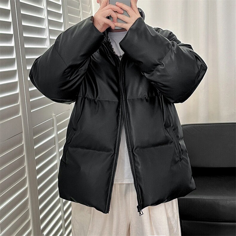 现货-冬季90白鸭绒外套男潮宽松时尚羽绒服PU皮夹克-AM23107P270,男装夹克,电商A351