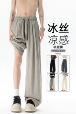 8XL-M冰丝凉感直筒裤子垂坠感大码薄款速干长裤阔腿裤KZ1956特P35，男装休闲裤，电商B238