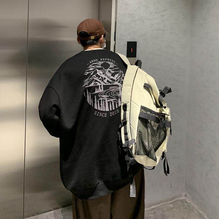 潮牌文艺圆领宽松情侣长袖打底衫上衣服束口T恤卫衣Y46-P38网图，女装T恤，电商B245