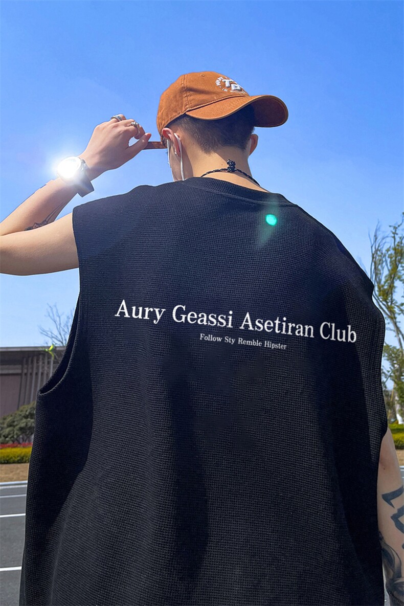 华夫格背心直播高品质重磅220克aury字母印花HB7110-P25控38,男装背心/马甲,星座508（原C305）