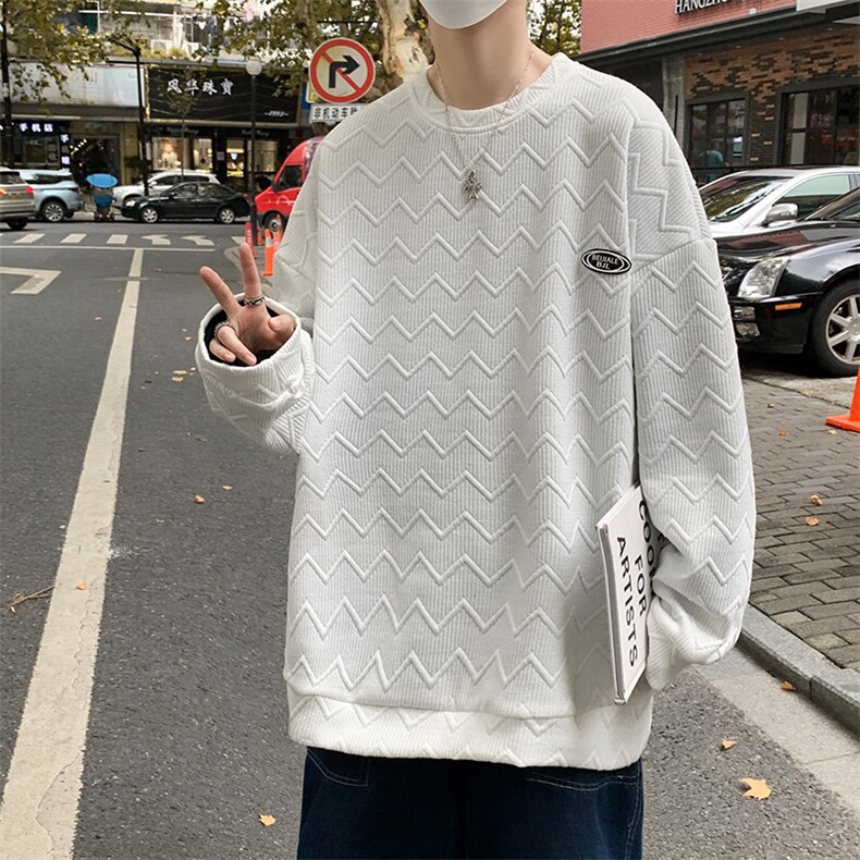 卫衣港风宽松印花圆领百搭简约ins白色薄款高街长袖男 W1821-P28图片