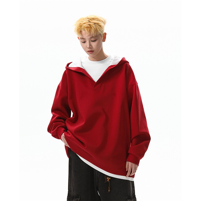 8XL-M叠穿假两件卫衣重磅连帽V领拼接套头衫宽松大码外套WY006P65,男装卫衣,电商B312