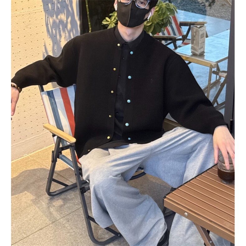 绿松石纽扣针织开衫男秋季cleanfit慵懒风休闲情侣装韩式毛衣外套,男装针织衫/毛衣,星座813-2