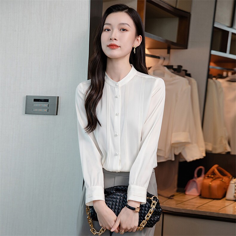 重磅立领真丝衬衫女长袖真丝上衣小衫2026早春新款职业通勤衬衣,女装衬衫,阿舍尔精品