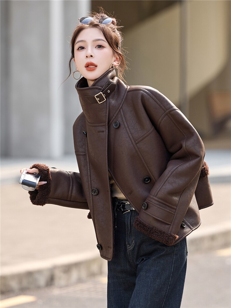 加绒加厚外套2025年冬季新款休闲皮毛一体外套女,女装短外套,沁沁公主