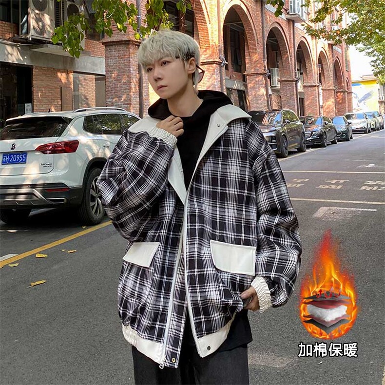 秋冬数据新款双面穿格子皮棉衣美式翻领百搭休闲棉服MF1088P110,男装皮衣,电商A128