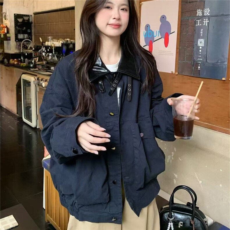 春秋季美式复古拼皮翻领巴恩风谷仓夹克男女短款工装外套-JK728,男装夹克,星座601-1