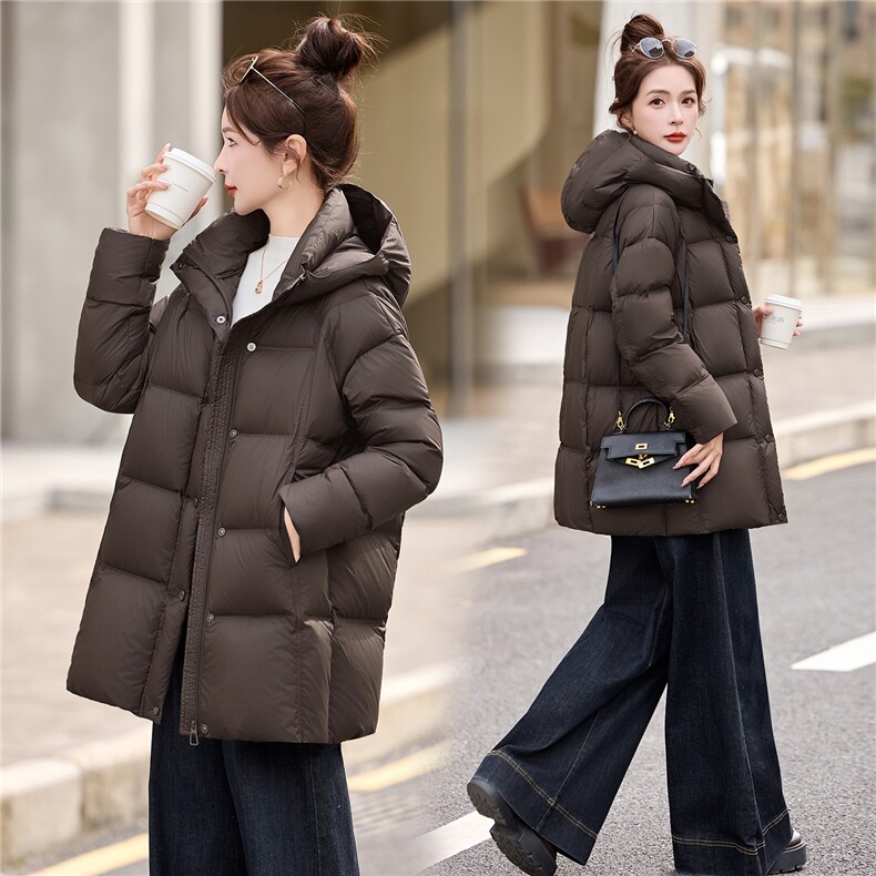 90白鸭绒羽绒服女2025冬季新款中长款连帽加厚宽松保暖羽绒外套，女装羽绒服，沁沁公主