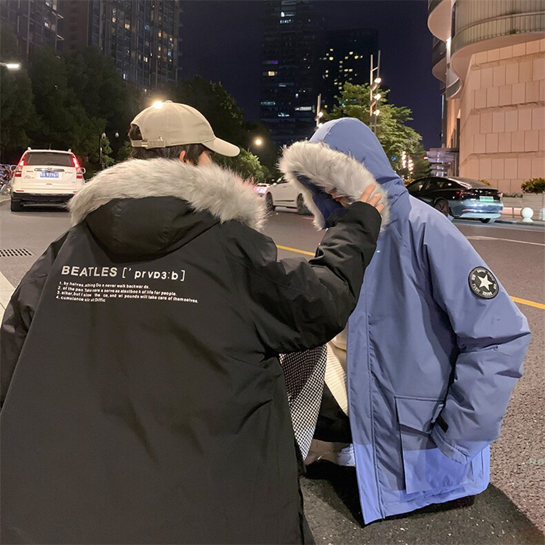 大码潮牌刺绣连帽大毛领加厚大口袋羽绒服情侣学生外套短款贴牌,男装羽绒服,星座301D-4(原星座1004-4）