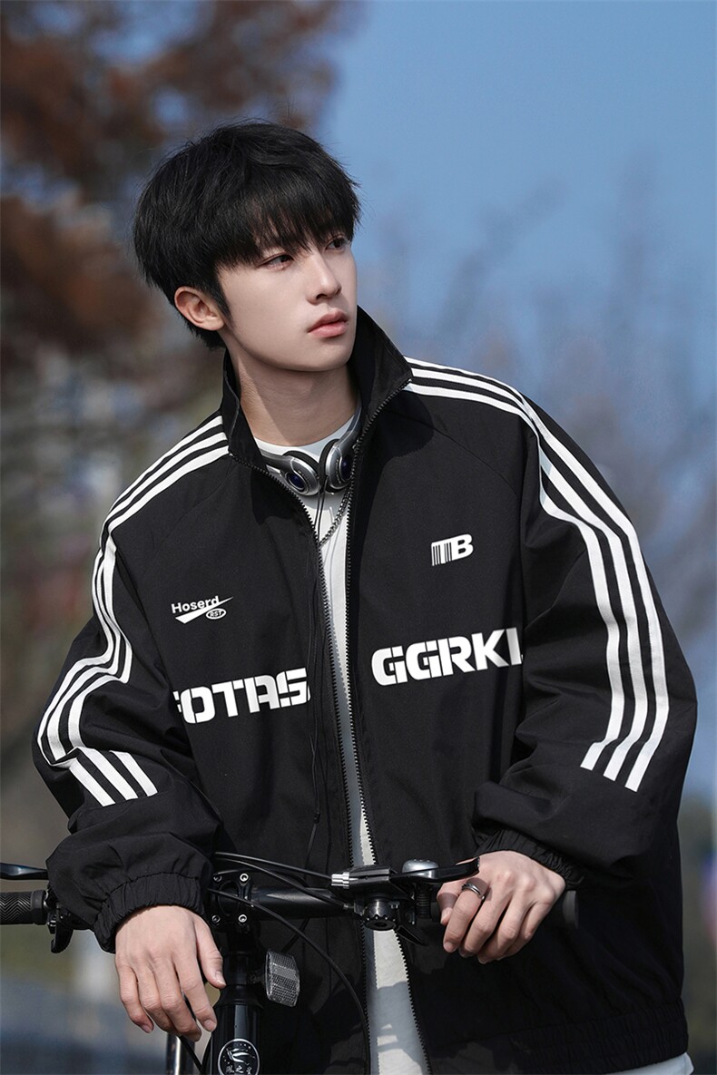 24新款立领春季条纹织带学生外套男潮流TPF6580P60控98,女装短外套,电商A268A