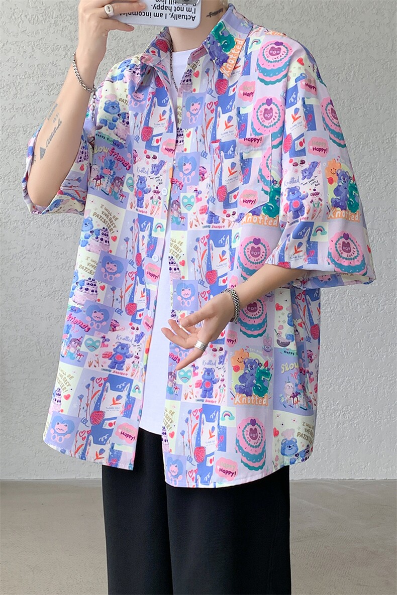 8XL-M特大码古巴领花衬衫男复古夏威夷情侣沙滩短袖衬衣CS514P35,男装衬衫,电商D206-1