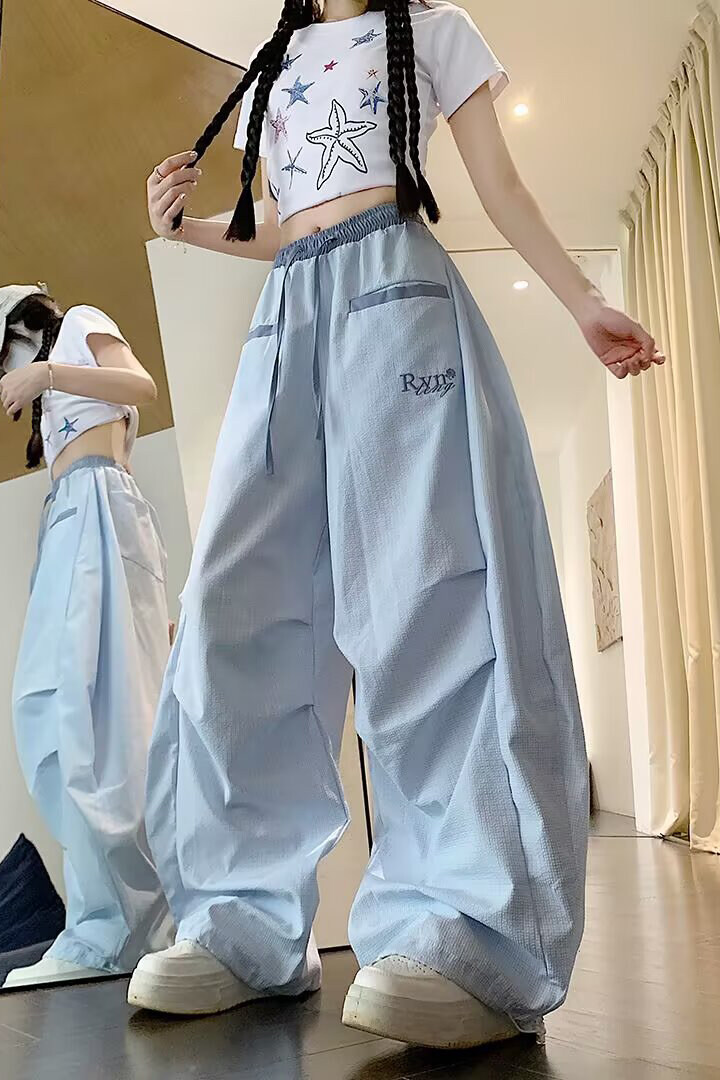 褶皱弯刀休闲裤男女夏季新款2025美式嘻哈阔腿伞兵裤子-A2172TP48,男装休闲裤,电商B241