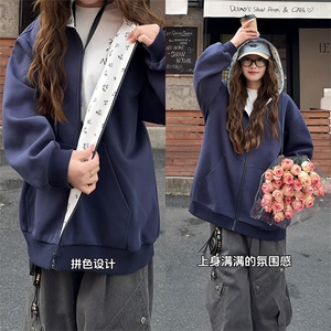2026秋季碎花拼接 C7076-TP5098 美式情侣款连帽外套卫衣男,女装短外套,电商A102