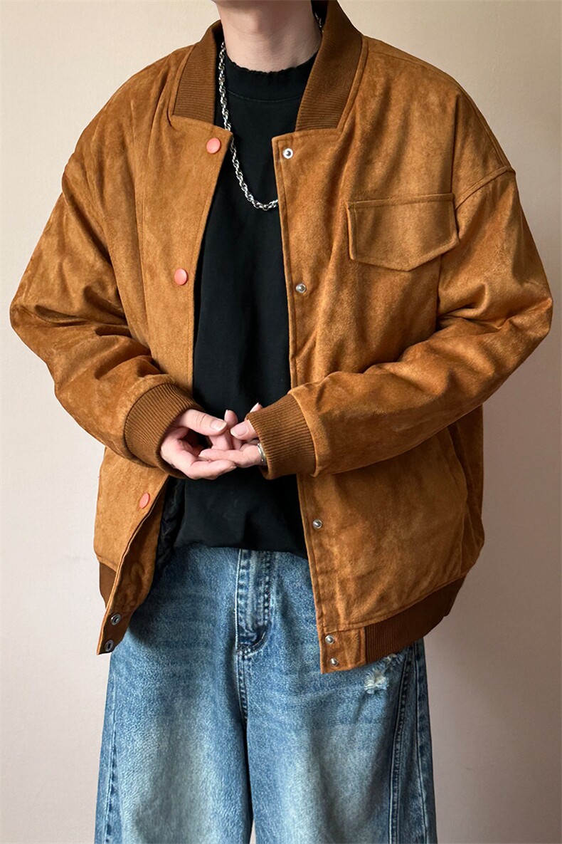 现货鹿皮绒夹克外套宽松休闲绣花棒球服男A351-AJ2595-P105,男装夹克,电商A351