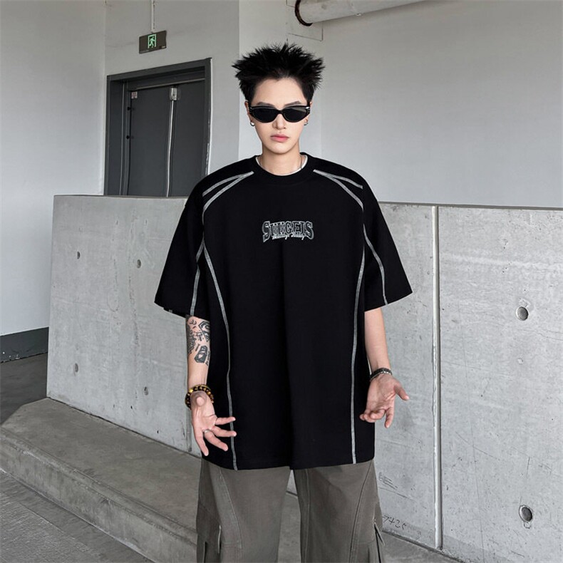 CR0277-P35美式短袖t恤男夏季新款线条设计感宽松休闲潮流百半袖,男装T恤,电商C233