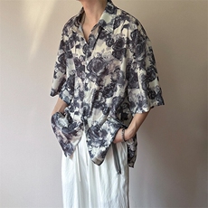 2025现货印花短袖衬衣男潮牌冰丝花衬衫A351-AC25602-p48控89，男装T恤，电商A351