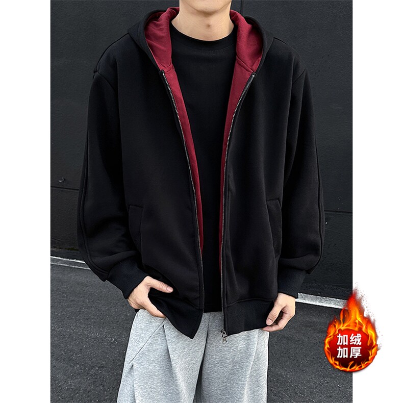 冬季重磅加绒加厚卫衣撞色连帽开衫外套男女5D1186-TP60不，女装短外套，电商A102