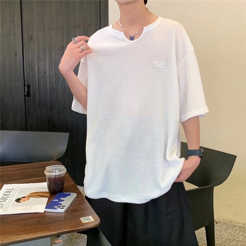 男潮流夏季圆领T恤宽松短袖华夫格五分袖T97P25,男装T恤,星座1116-2