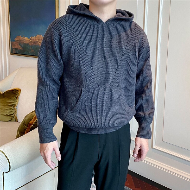 网络图YM91重磅连帽针织衫黑色蓝色红色M~3XL,男装针织衫/毛衣,星座1210-1