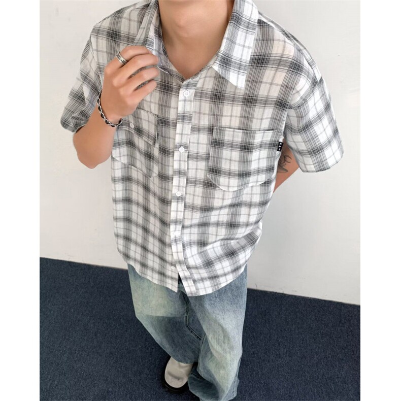 复古衬衫男夏装港风学生宽松小众设计感趣味新款男装上衣外穿,男装衬衫,四季星座505