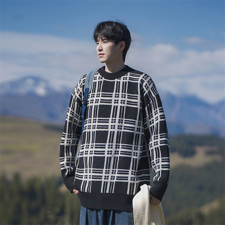 B299-M839格子针织慵懒日系港风毛衣P58X88（大货已入仓），男装针织衫/毛衣，电商B299-1