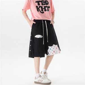 8XL-M 特大码夏季新款五分裤vibe破洞拼接高街格子短裤DK1517P57图片