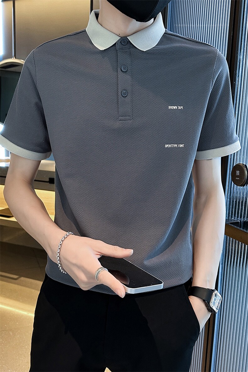 夏季高级感菠萝纹面料纹理短袖翻领Polo衫半袖轻奢上衣D342-T0255,男装T恤,电商D342