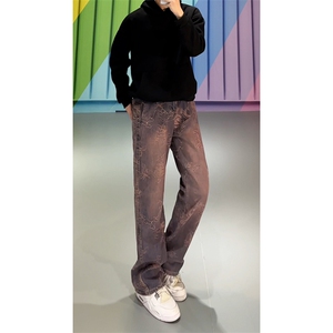 B221美式ins高街小众休闲提花直筒牛仔裤 LK24379-特P52控88图片