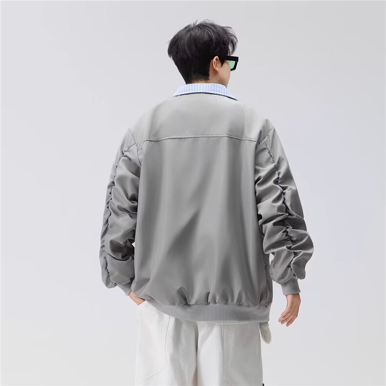 GENIOLAMODE美式绣花假两件翻领棒球服秋季男女夹克短款拼接外套,男装夹克,电商B323A