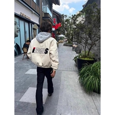 秋季新款字母印花毛呢学生情侣宽松飞行员棒球服夹克外套男女，男装夹克，星座601-1