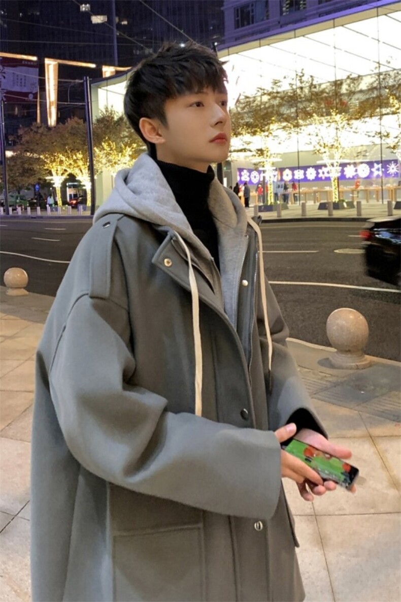 秋冬毛呢大衣男短款连帽外套韩版潮流假两件上衣812-F612-P128,男装毛呢大衣,星座812