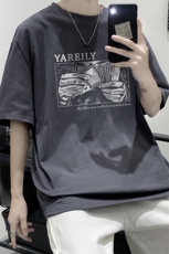 短袖t恤男2023新款港风圆领印花上衣半袖纯棉体恤衫DFY481TP25，男装T恤，电商A102-1