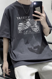 短袖t恤男2023新款港风圆领印花上衣半袖纯棉体恤衫DFY481TP25图片