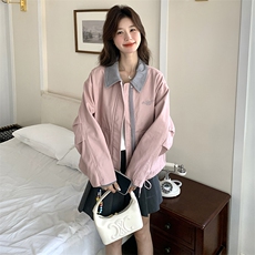 粉色学院风工装外套女2025春季新款设计感小众减龄小个子翻领上衣，女装短外套，维壹