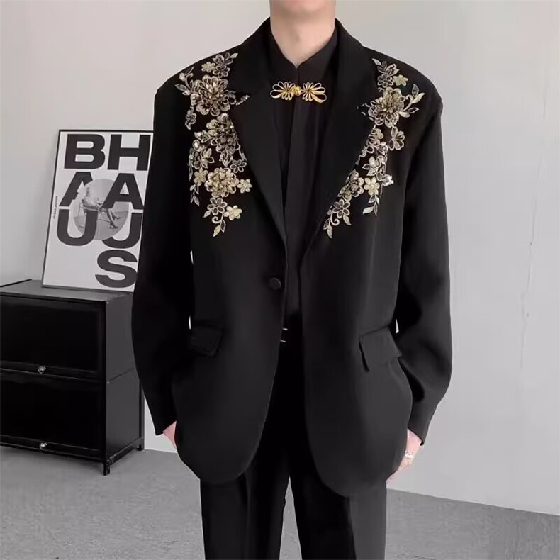 新款重工立体亮片绣花西装轻奢时尚长袖宽松气质西服外套JZ33图片