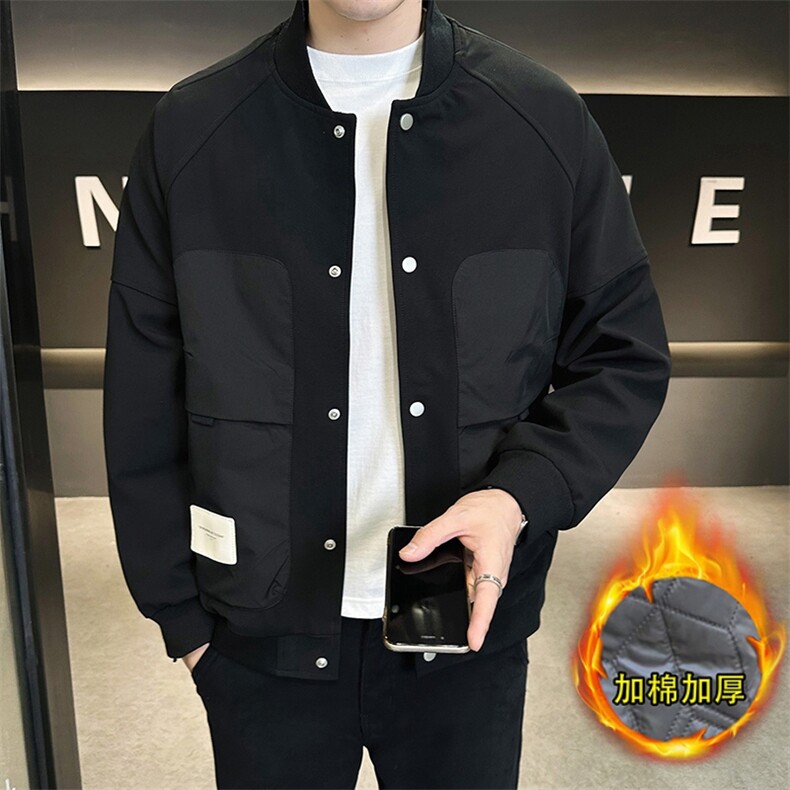 WT9916加棉P100针织夹克拼料立体口袋休闲男士外套,男装夹克,星座703-1