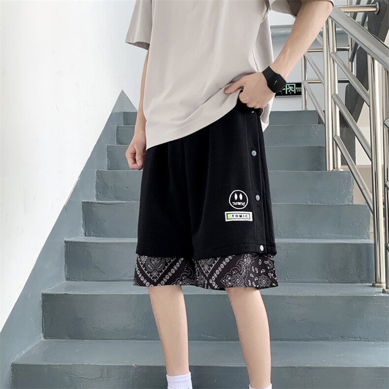 港风大码腰果花排扣刺绣笑脸假两件短裤M-5XL-DK2203-P45,男装牛仔裤,星座417-1（原电商B245）
