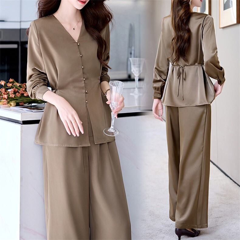 高端职业套装女春秋2025新款高级感通勤气质时尚洋气阔腿裤两件套，女装套装/套裙，卡杰菲