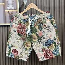 民族风花色提花休闲短裤男女夏季潮牌直筒时尚情侣装裤子D30200，男装牛仔裤，星座601-2