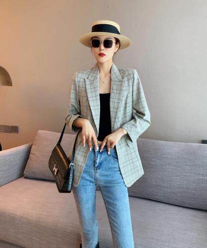 韩版修身时尚舒适格子西装，女装西装，咔蒂妮