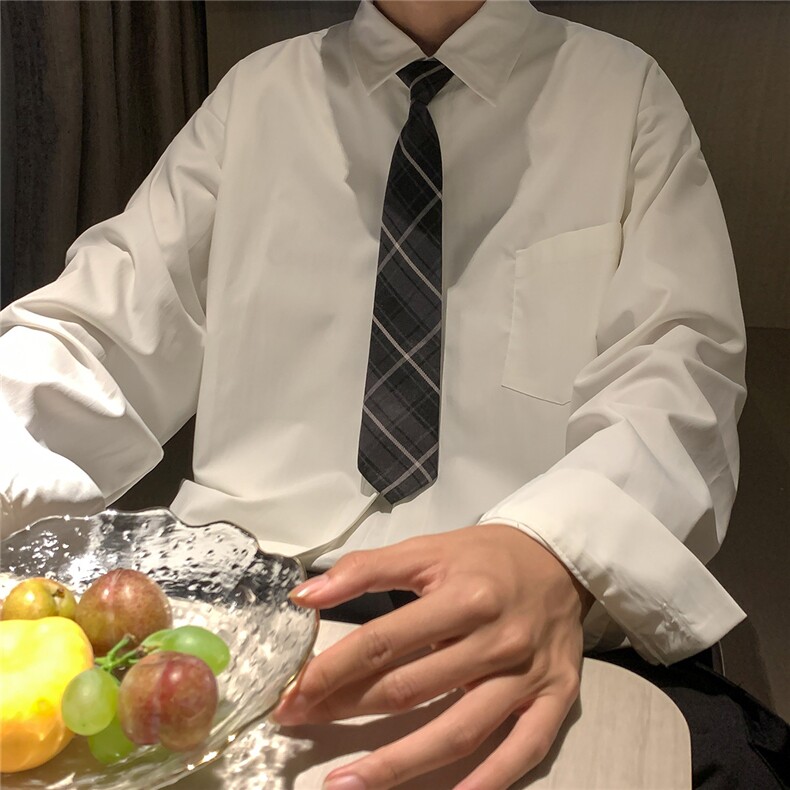 送领带 春秋季衬衫男长袖港风大码宽松白色男生外套CS712P35控58图片