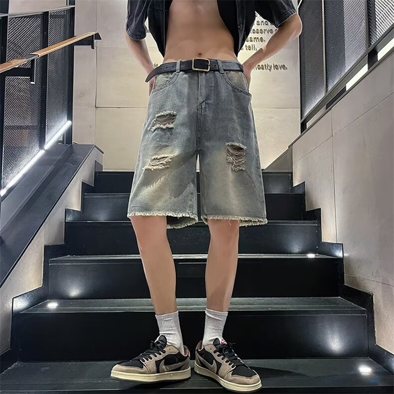 日系破洞牛仔短裤男青春流行牛仔裤水洗N0220-P38,男装牛仔裤,星座308B-1