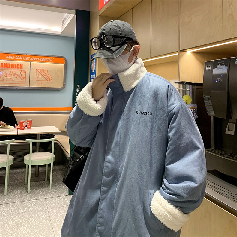 新款冬季2023年羊羔绒立领保暖袄港风服情侣外套W2368-P80,男装棉衣,星座512-3