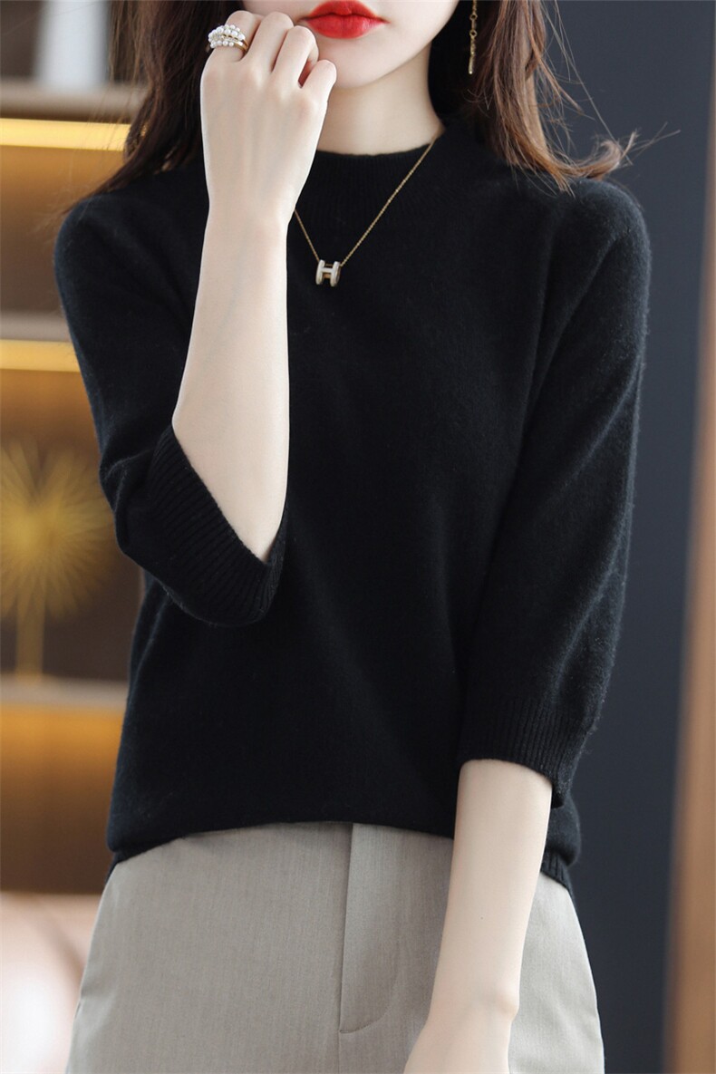 软糯风显瘦低领毛衣女宽松休闲打底针织衫配大衣圆领薄羊毛衫上衣,女装羊毛衫,忠诺羊绒