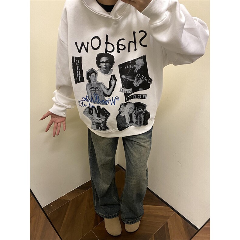 潮牌嘻哈人物印花连帽卫衣外套上衣WY1141特P46加绒特P55,女装短外套,星座908-1